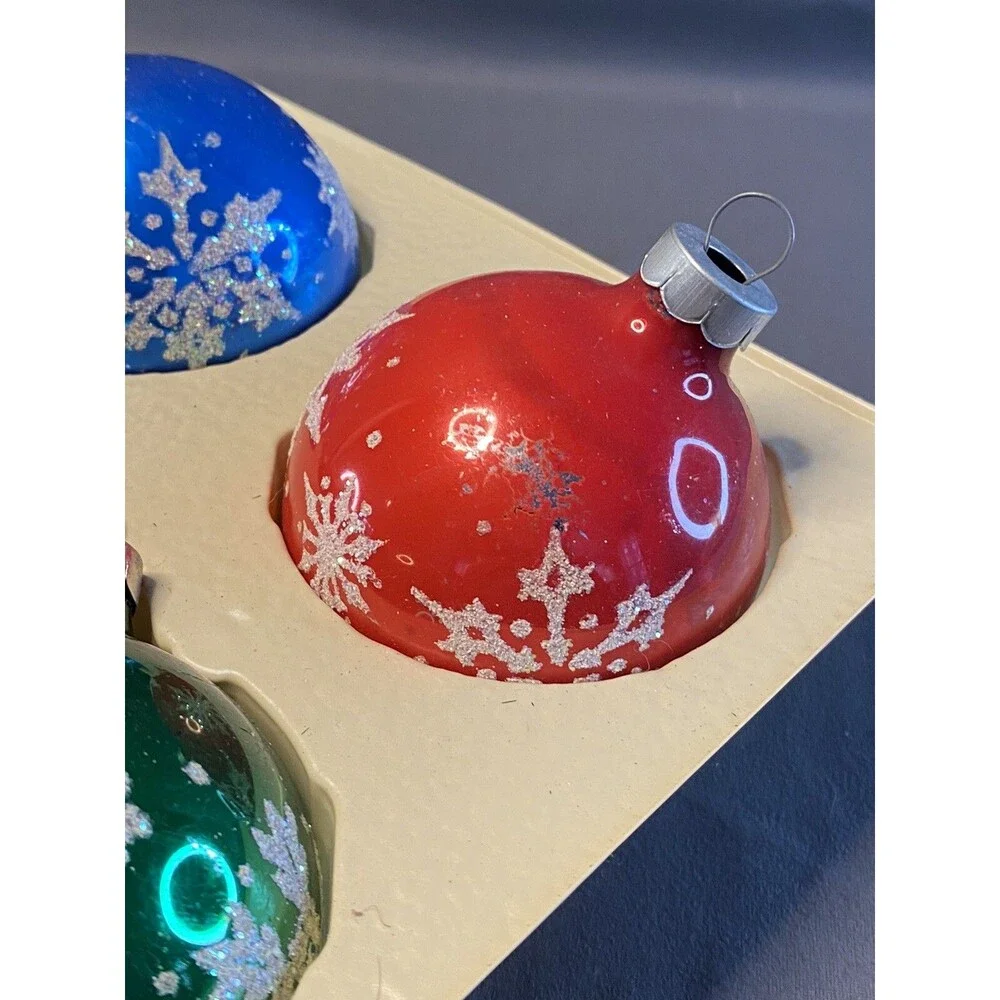 Vintage Snowflake Glass Ball Christmas Ornament Set Glitter Stencil Holiday Tree